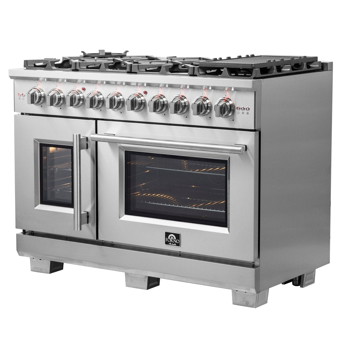 Forno Capriasca 48-Inch Freestanding French Door Gas Range, 8 Burners, Convection Oven, Energy Efficient - BonPrix Électroménagers