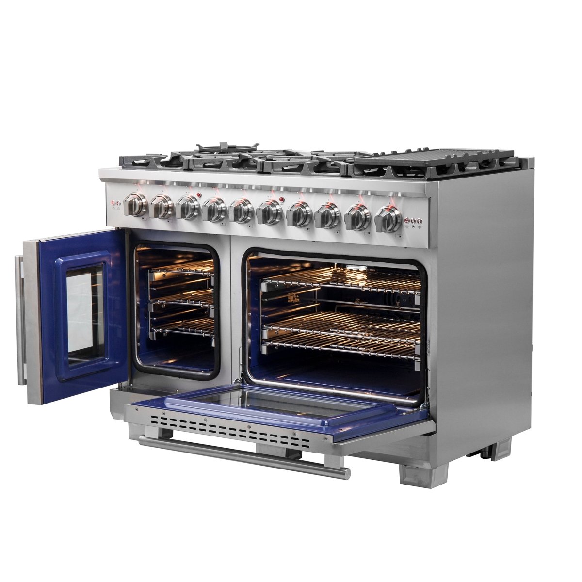 Forno Capriasca 48-Inch Freestanding French Door Gas Range, 8 Burners, Convection Oven, Energy Efficient - BonPrix Électroménagers