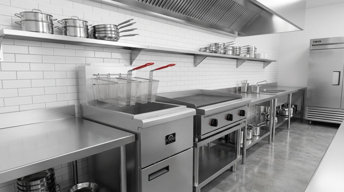Forno Commerciale Natural Gas Deep Fryer, 4 Burners 120,000 BTU, 50 lbs Oil Capacity - BonPrix Électroménagers