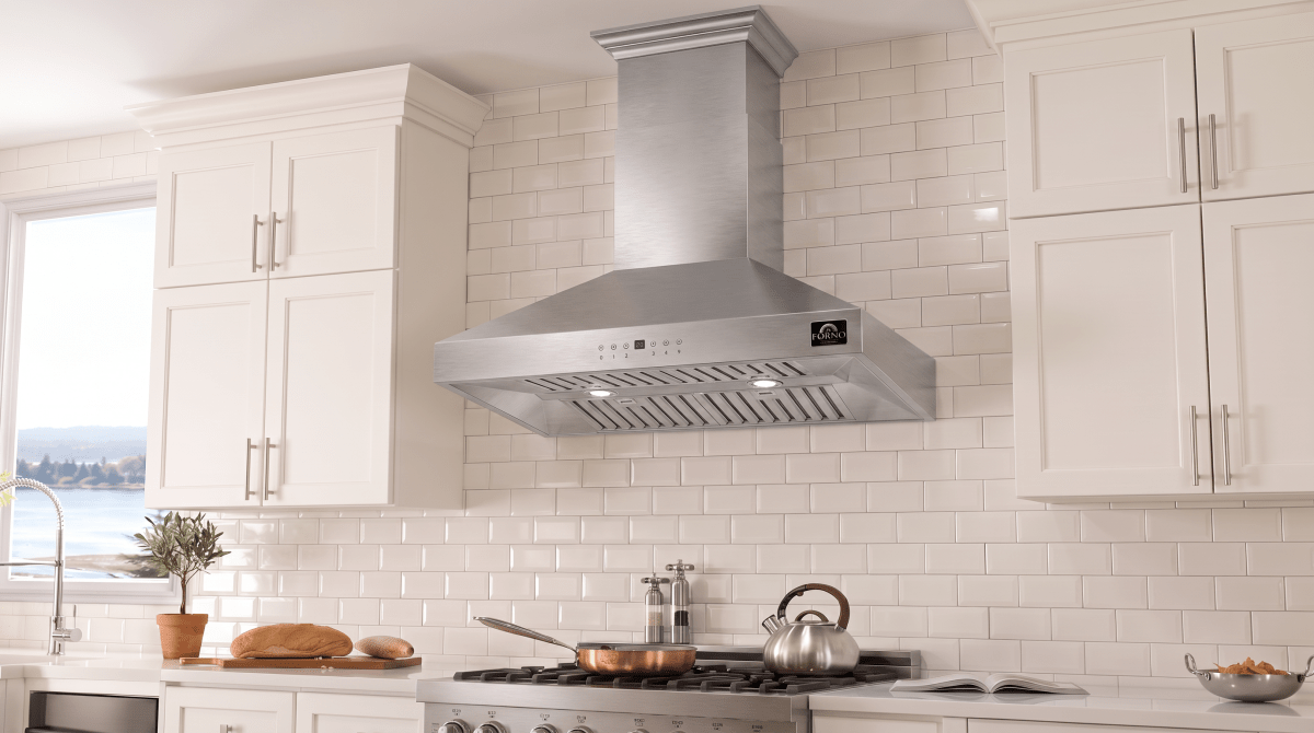 Forno Coppito 30-Inch Island Range Hood, Stainless Steel, LED Lighting, Adjustable Fan Speeds - BonPrix Électroménagers