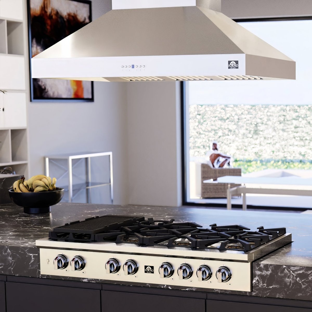Forno Coppito 48-Inch Island Range Hood, Stainless Steel, LED Lighting, Adjustable Fan Speeds - BonPrix Électroménagers