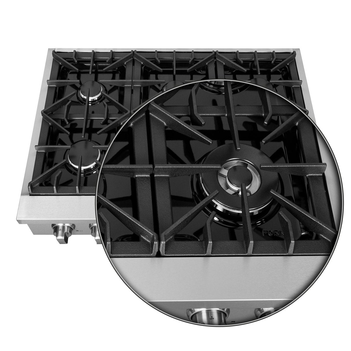 Forno Cossato Alta Qualita 36-Inch Pro-Style Gas Rangetop, Stainless Steel, 6 Sealed Burners, 83,000 BTU Total Output, Continuous Cast Iron Grates - BonPrix Électroménagers