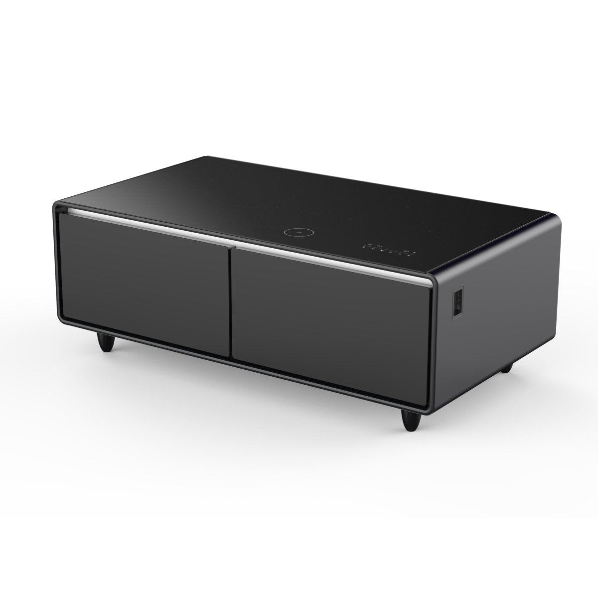 Forno Evoluto Tavolo 51-Inch Black Smart Coffee Table – Dual Refrigerator Drawers, Bluetooth 5.0 Audio, Wireless Charging & RGB Ambient Light - BonPrix Électroménagers