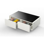 Forno Evoluto Tavolo 51-Inch White Smart Coffee Table – Dual Refrigerator Drawers, Bluetooth 5.0 Audio, Wireless Charging & RGB Ambient Light - BonPrix Électroménagers