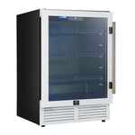 Forno Frescolino 24 Inch Beverage Cooler, White with Antique Brass Handles, with LED Lighting, Triple Glass Door, 188 Can Capacity, Built-In or Freestanding - BonPrix Électroménagers