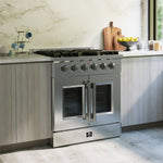 Forno Galiano 30-Inch Freestanding French Door Gas Range, 4 Burners, Convection Oven, Energy Efficient - BonPrix Électroménagers