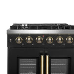 Forno Galiano 30-inch French Door Gas Range Black and Antique Brass Design, 5 Sealed Burners 68,000 BTU, 4.32 cu.ft. Convection Oven - BonPrix Électroménagers