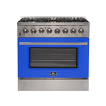 Forno Galiano 36-Inch Freestanding Dual Fuel Range, 6 Burners, Double Convection Ovens, Blue Door - BonPrix Électroménagers