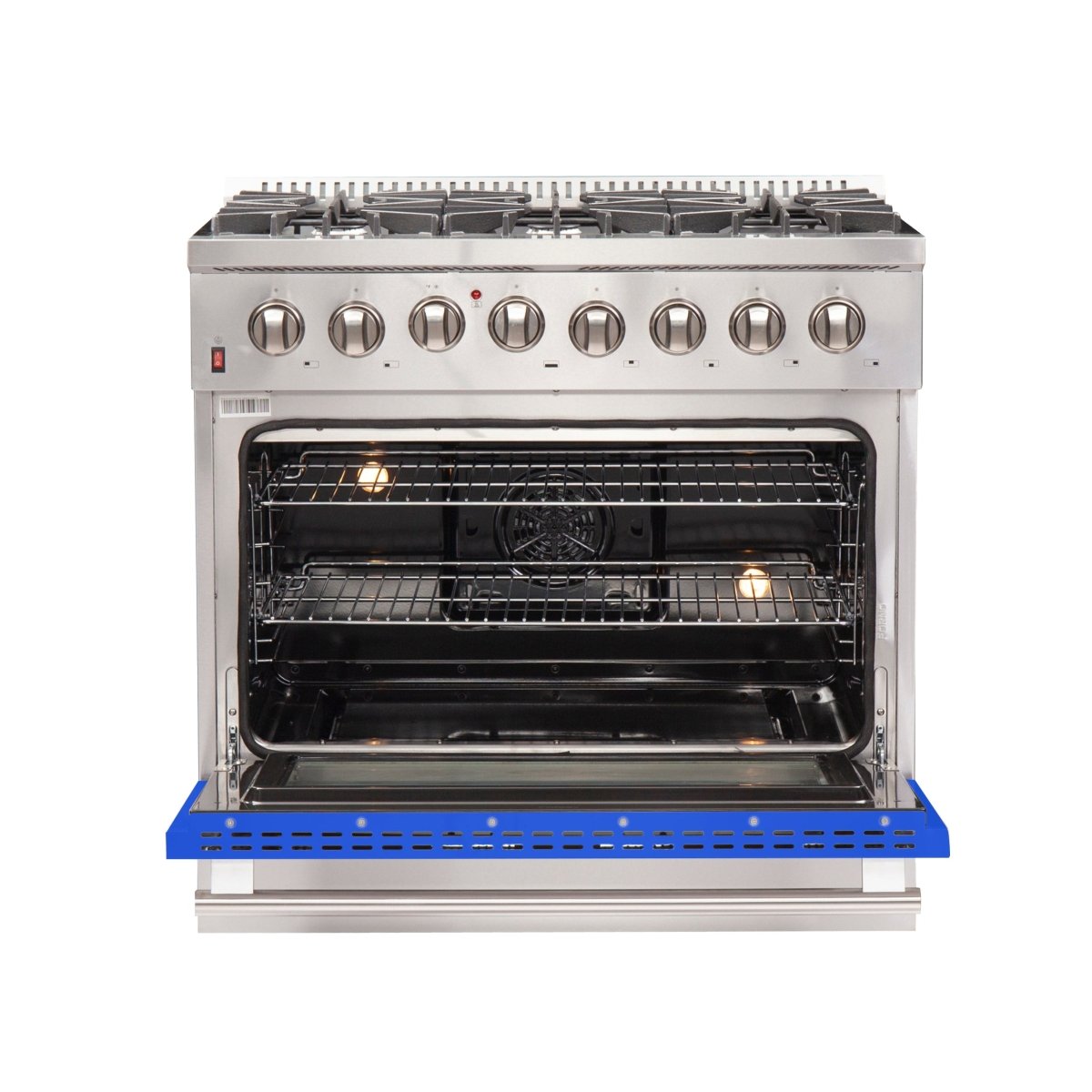 Forno Galiano 36-Inch Freestanding Dual Fuel Range, 6 Burners, Double Convection Ovens, Blue Door - BonPrix Électroménagers