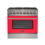 Forno Galiano 36-Inch Freestanding Dual Fuel Range, 6 Burners, Double Convection Ovens, Red Door - BonPrix Électroménagers
