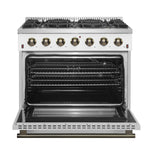 Forno Galiano 36-inch Freestanding Gas Range in White with Antique Brass Design, 6 Burners, 83,000 BTU, 5.36 cu.ft. Convection Oven - BonPrix Électroménagers