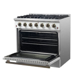 Forno Galiano 36-inch Freestanding Gas Range in White with Antique Brass Design, 6 Burners, 83,000 BTU, 5.36 cu.ft. Convection Oven - BonPrix Électroménagers