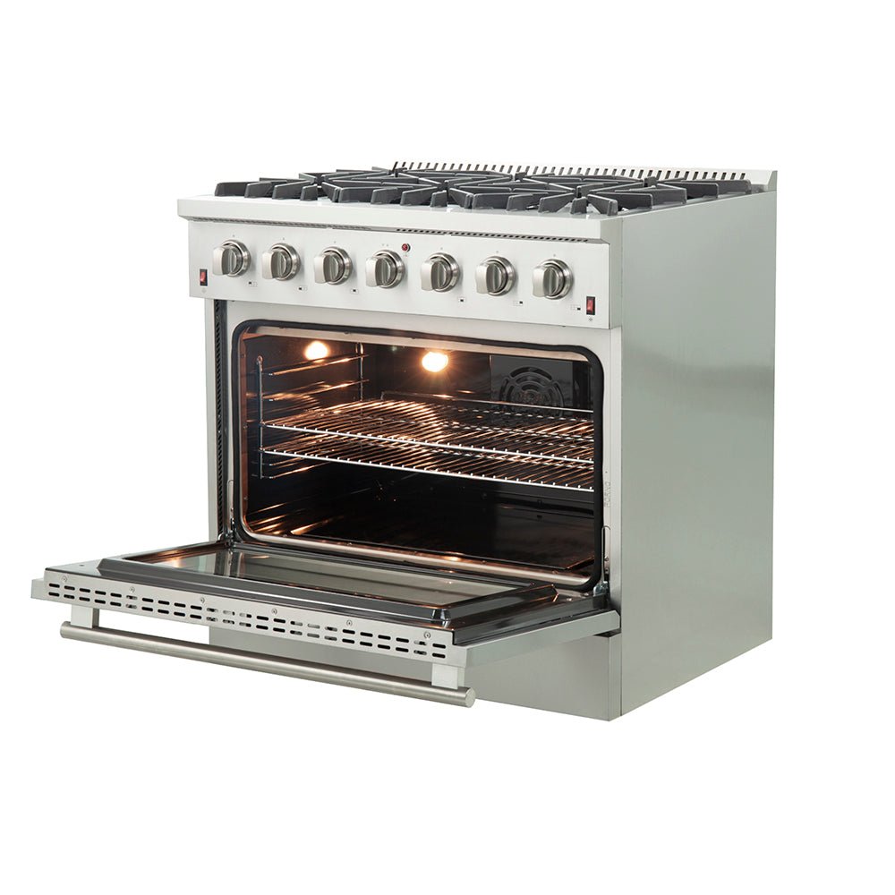 Forno Galiano 36-Inch Freestanding Gas Range, Stainless Steel, 6 Burners, Energy Efficient - BonPrix Électroménagers