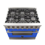 Forno Galiano 36-Inch Freestanding Gas Range, Stainless Steel, 6 Burners, Energy Efficient, Blue Door - BonPrix Électroménagers