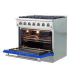 Forno Galiano 36-Inch Freestanding Gas Range, Stainless Steel, 6 Burners, Energy Efficient, Blue Door - BonPrix Électroménagers