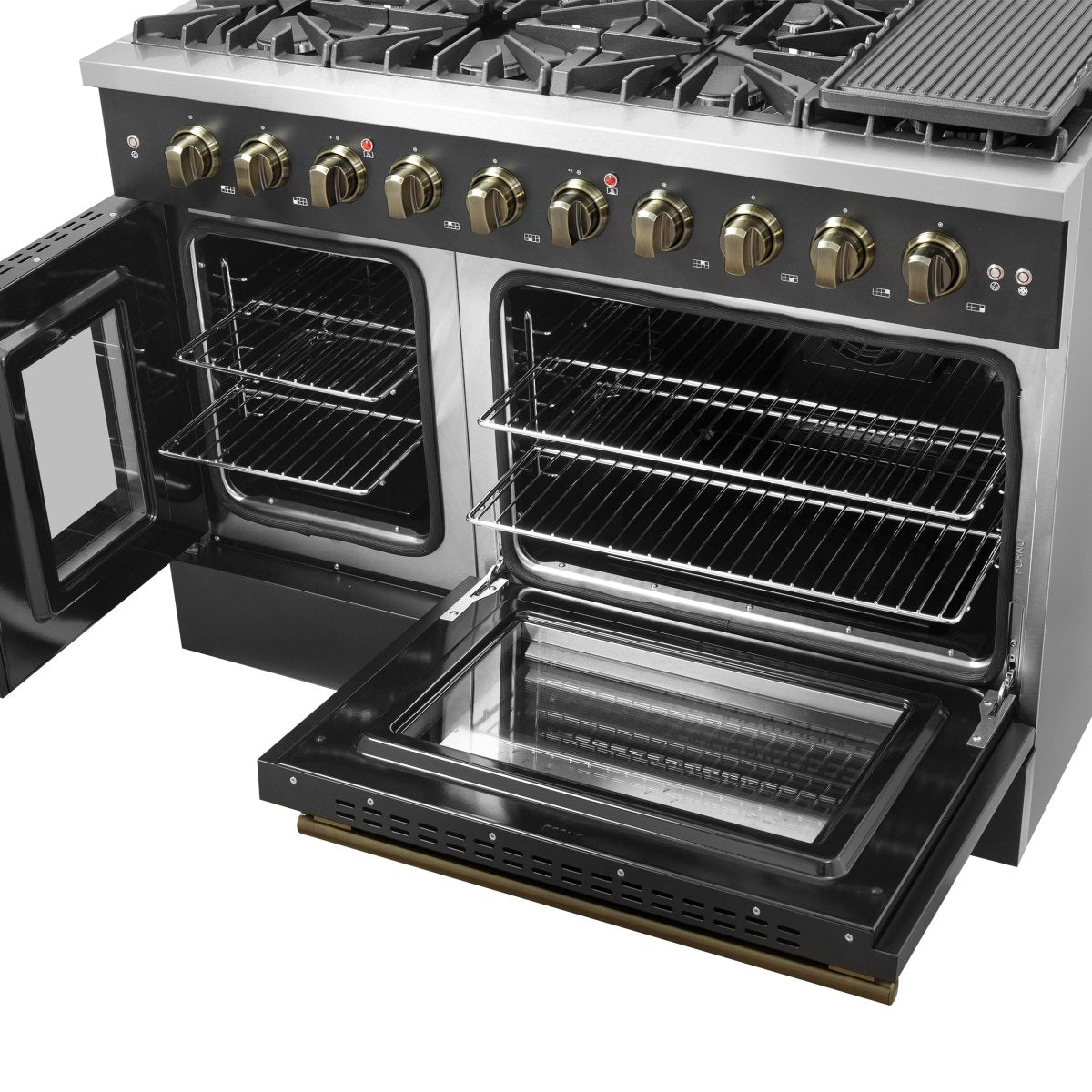 Forno Galiano 48" Freestanding French Door Gas Range in Black - BonPrix Électroménagers