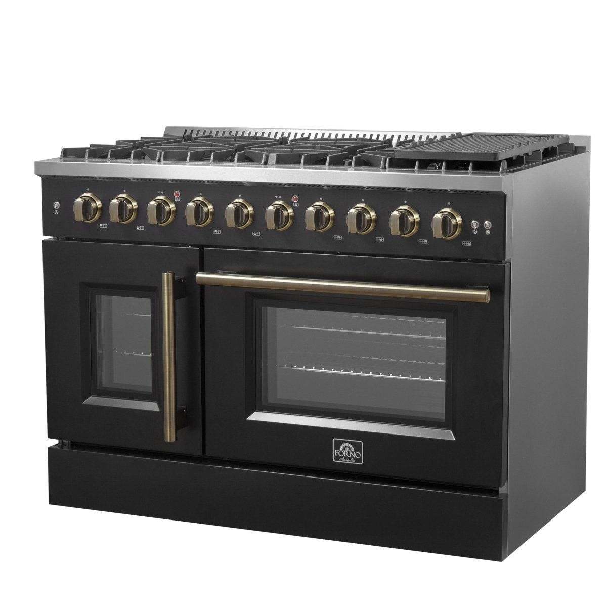Forno Galiano 48" Freestanding French Door Gas Range in Black - BonPrix Électroménagers