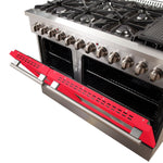 Forno Galiano 48-Inch Freestanding Dual Fuel Range, 8 Burners, Double Convection Ovens, Red Doors - BonPrix Électroménagers