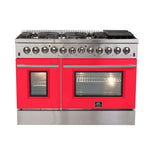 Forno Galiano 48-Inch Freestanding Dual Fuel Range, 8 Burners, Double Convection Ovens, Red Doors - BonPrix Électroménagers