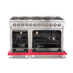 Forno Galiano 48-Inch Freestanding Dual Fuel Range, 8 Burners, Double Convection Ovens, Red Doors - BonPrix Électroménagers