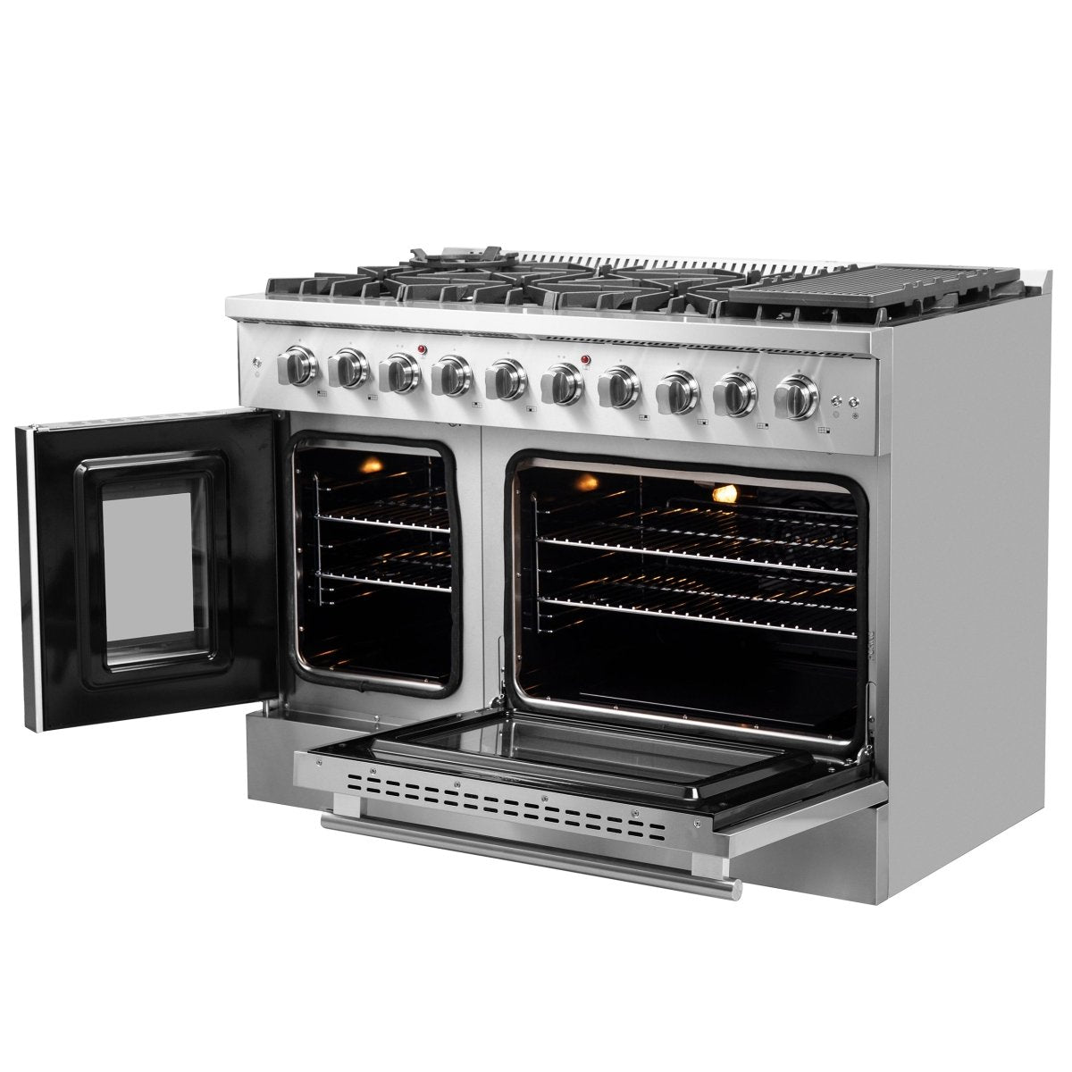 Forno Galiano 48-Inch Freestanding French Door Gas Range, 8 Burners, Griddle, Convection Oven, Energy Efficient - BonPrix Électroménagers