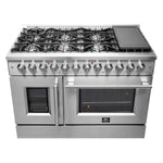 FORNO Galiano 48-Inch French Door Dual Fuel Range All Stainless Steel, 8 Sealed Burners, 107,000 BTU, Griddle, 6.58 cu.ft. Double Ovens - BonPrix Électroménagers
