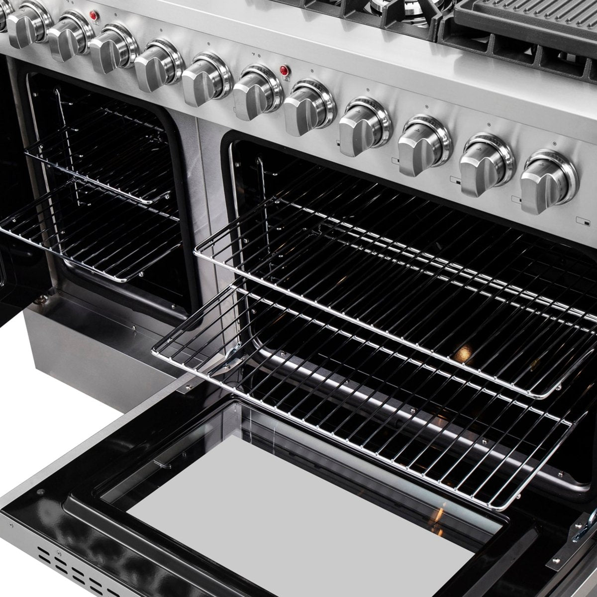 FORNO Galiano 48-Inch French Door Dual Fuel Range All Stainless Steel, 8 Sealed Burners, 107,000 BTU, Griddle, 6.58 cu.ft. Double Ovens - BonPrix Électroménagers