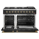 FORNO Galiano 48-inch Gas Range Black & Antique Brass Design, 8 Burners, 107,000 BTU, Griddle, 6.58 cu.ft. Double Ovens - BonPrix Électroménagers