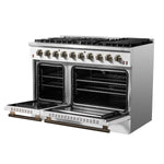 FORNO Galiano 48-inch Gas Range White & Antique Brass Design, 8 Burners, 107,000 BTU, Griddle, 6.58 cu.ft. Double Ovens - BonPrix Électroménagers