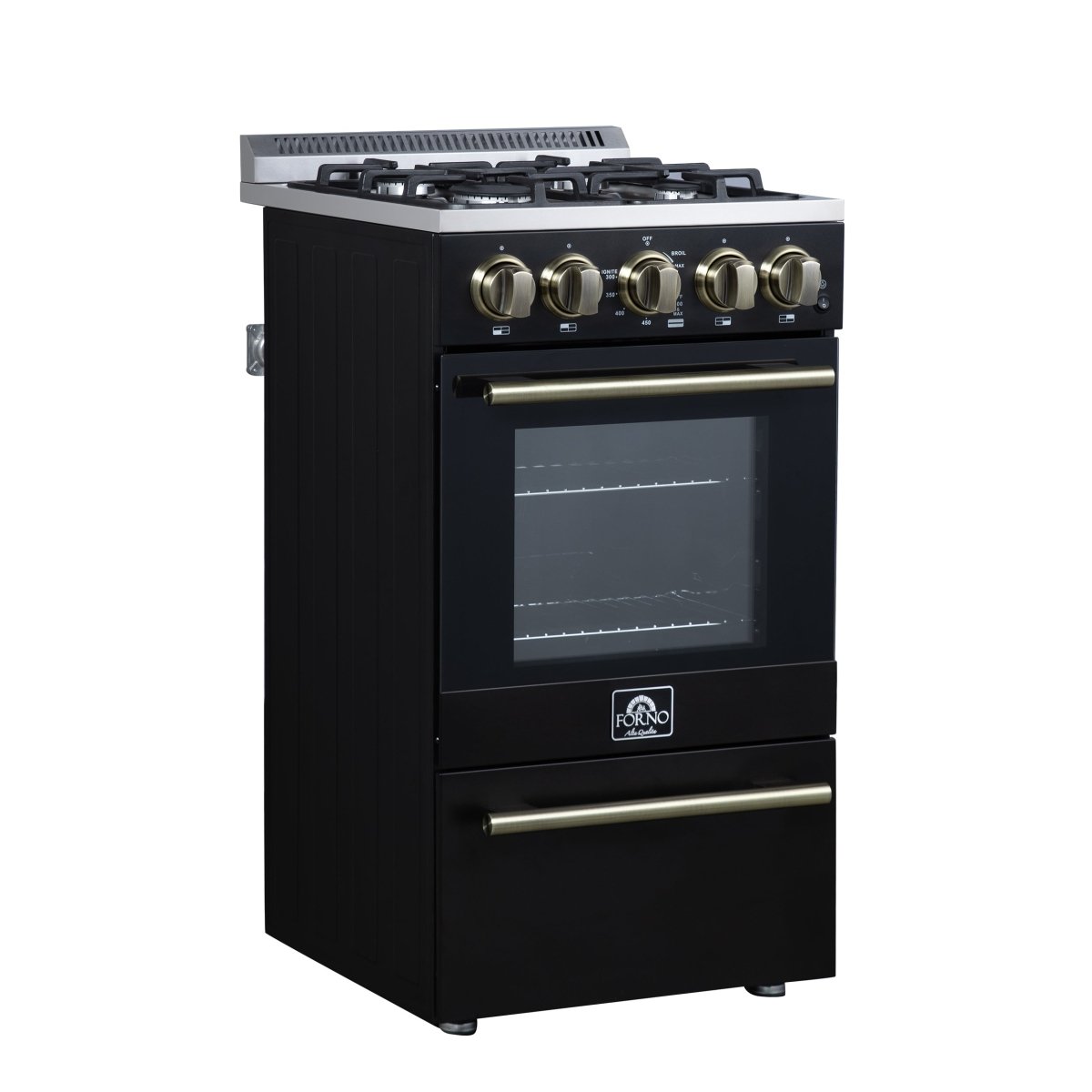 Forno Lamazze 20 Inch Freestanding Gas Range in Black, Compact Design - BonPrix Électroménagers