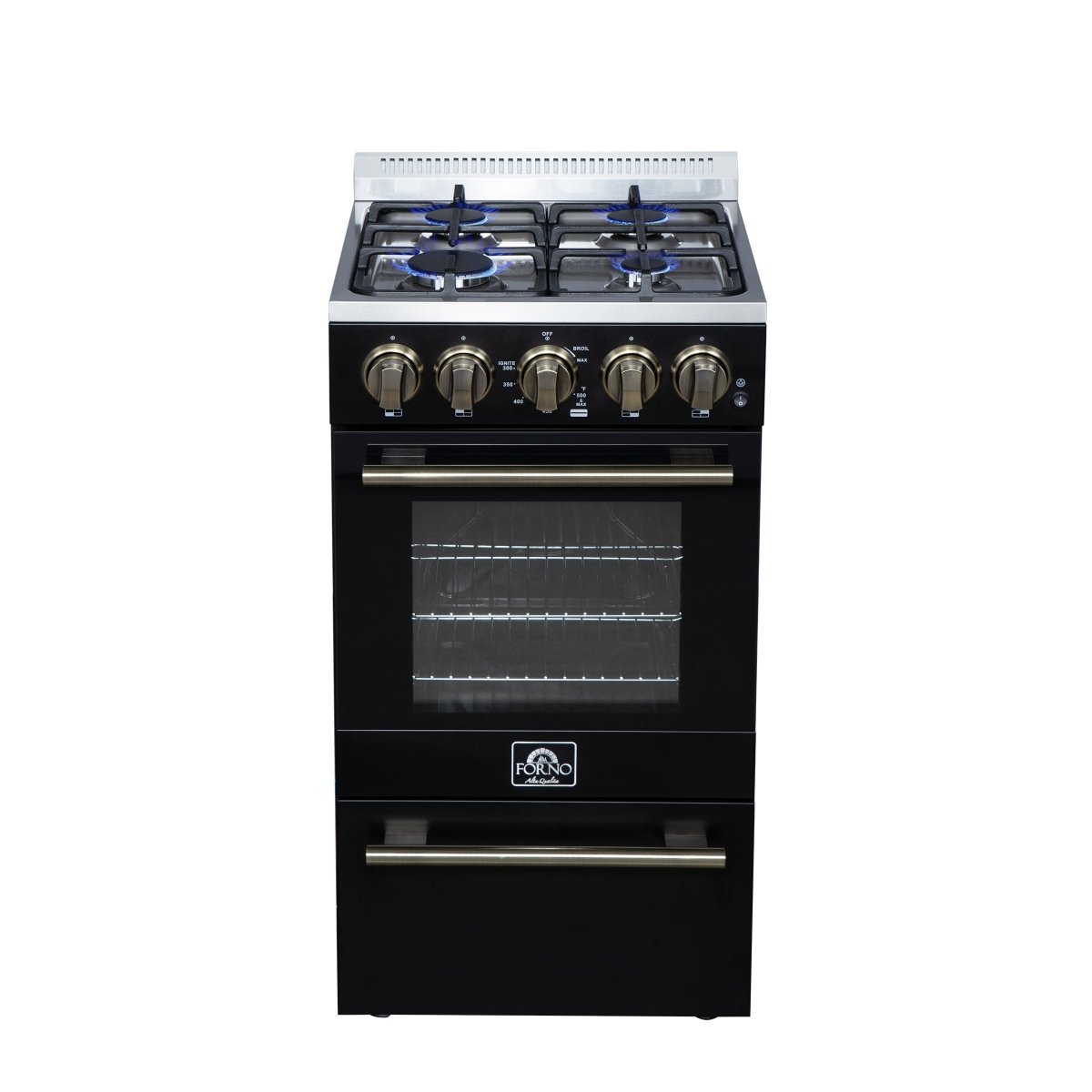 Forno Lamazze 20 Inch Freestanding Gas Range in Black, Compact Design - BonPrix Électroménagers