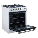 Forno Leonardo Espresso 30-Inch White Gas Range, 5 Burners, 39,500 BTU, 5 cu.ft Convection Oven - BonPrix Électroménagers