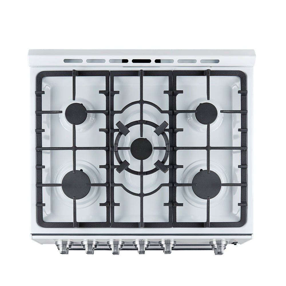 Forno Leonardo Espresso 30-Inch White Gas Range, 5 Burners, 39,500 BTU, 5 cu.ft Convection Oven - BonPrix Électroménagers