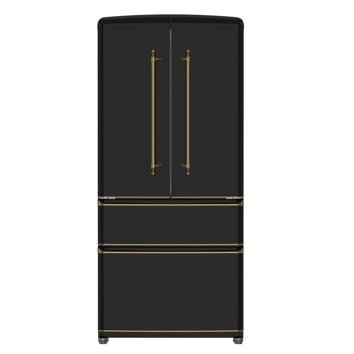 Forno Luigi 33-Inch French Door Refrigerator, 18 cu.ft, Black Finish, Antique Brass Handles, ENERGY STAR Certified - BonPrix Électroménagers