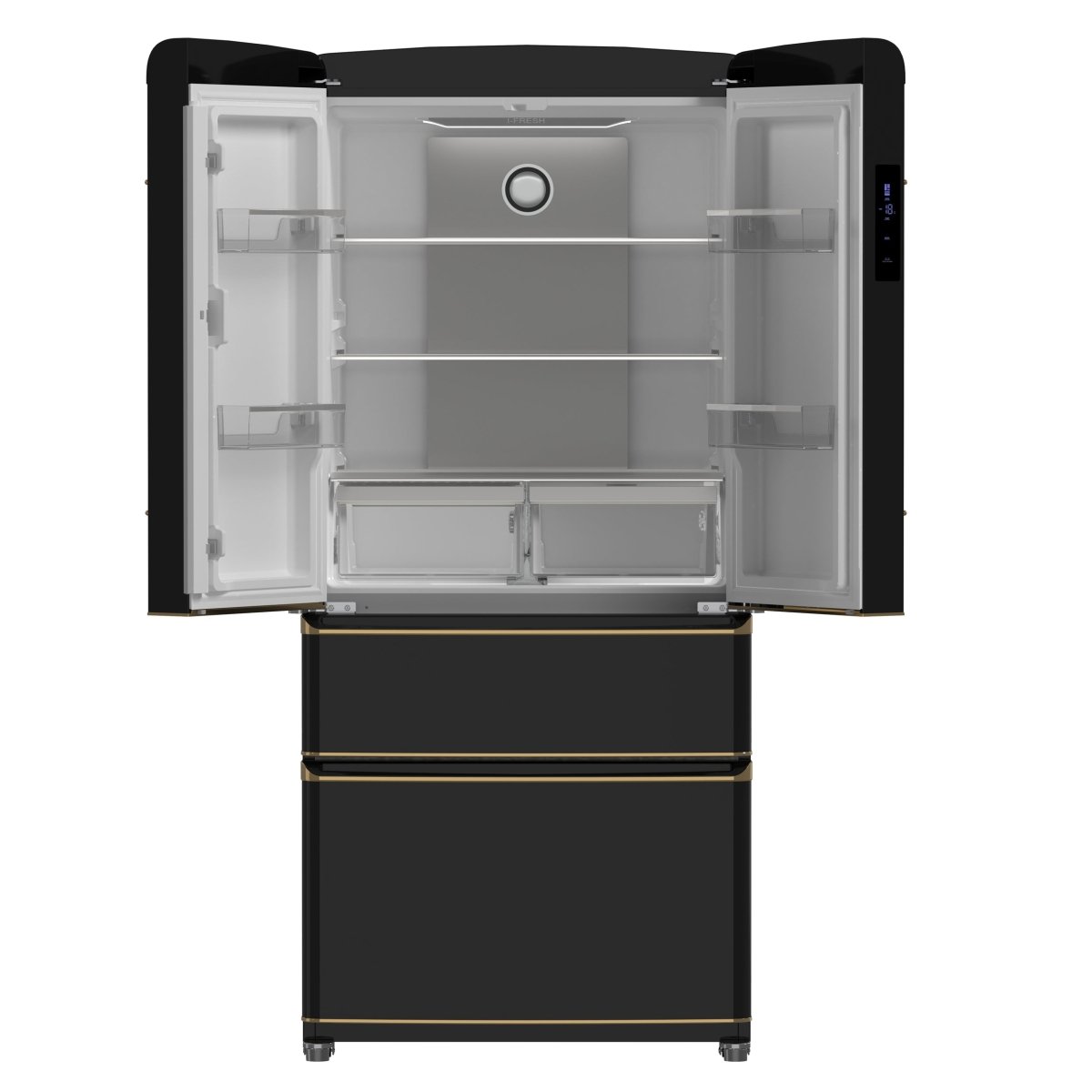 Forno Luigi 33-Inch French Door Refrigerator, 18 cu.ft, Black Finish, Antique Brass Handles, ENERGY STAR Certified - BonPrix Électroménagers