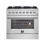 Forno Marco 36-Inch Dual Fuel Range, Stainless Steel, 6 Burners, 67,000 BTU, True Convection Oven, Energy Efficient - BonPrix Électroménagers