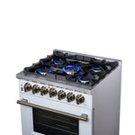 Forno Massimo 30-Inch Freestanding Dual Fuel Range in White with Antique Brass Accessories, 4 Burners, 4.32 cu. ft. Convection Oven - BonPrix Électroménagers