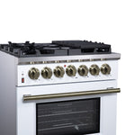 Forno Massimo 30-Inch Freestanding Dual Fuel Range in White with Antique Brass Accessories, 4 Burners, 4.32 cu. ft. Convection Oven - BonPrix Électroménagers