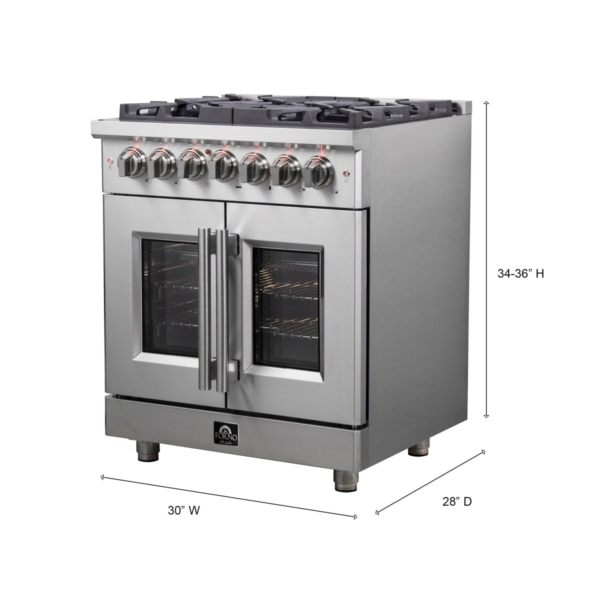 Forno Massimo 30-Inch Freestanding French Door Dual Fuel Range, 4 Burners, True Convection Oven - BonPrix Électroménagers