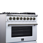 Forno Massimo 36 Inch Freestanding Dual Fuel Range in White with Antique Brass Accessories, 6 Burners, 5.36 cu. ft. Convection Oven - BonPrix Électroménagers
