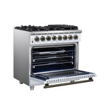 Forno Massimo 36 Inch Freestanding Dual Fuel Range in White with Antique Brass Accessories, 6 Burners, 5.36 cu. ft. Convection Oven - BonPrix Électroménagers