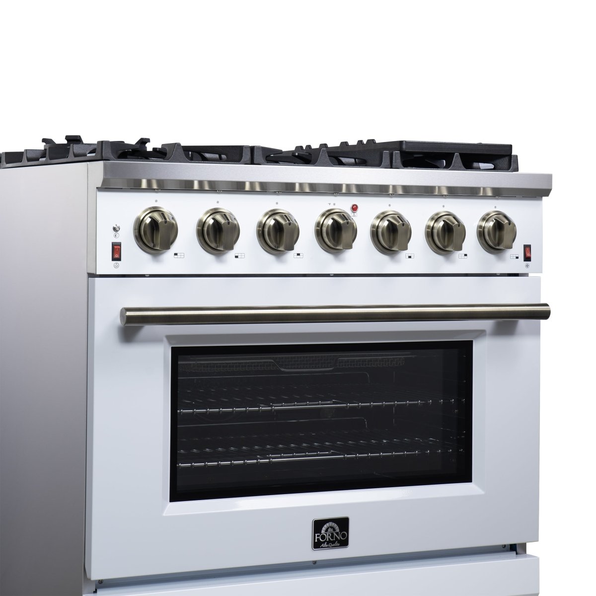 Forno Massimo 36-Inch White Freestanding Gas Range, 6 Sealed Burners, Convection Oven, Energy Efficient - BonPrix Électroménagers