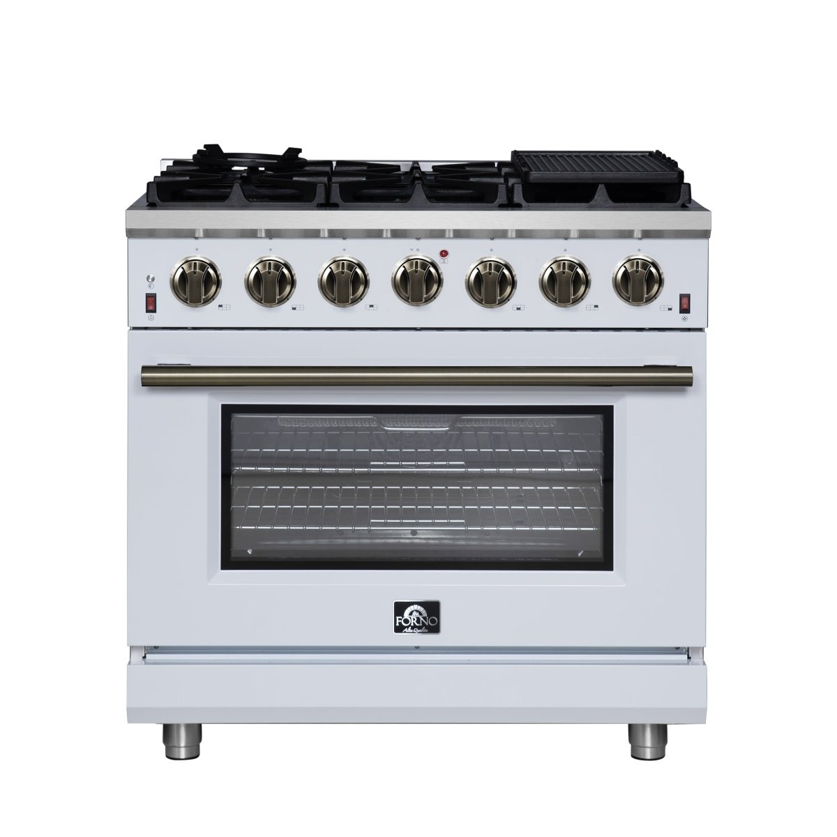 Forno Massimo 36-Inch White Freestanding Gas Range, 6 Sealed Burners, Convection Oven, Energy Efficient - BonPrix Électroménagers