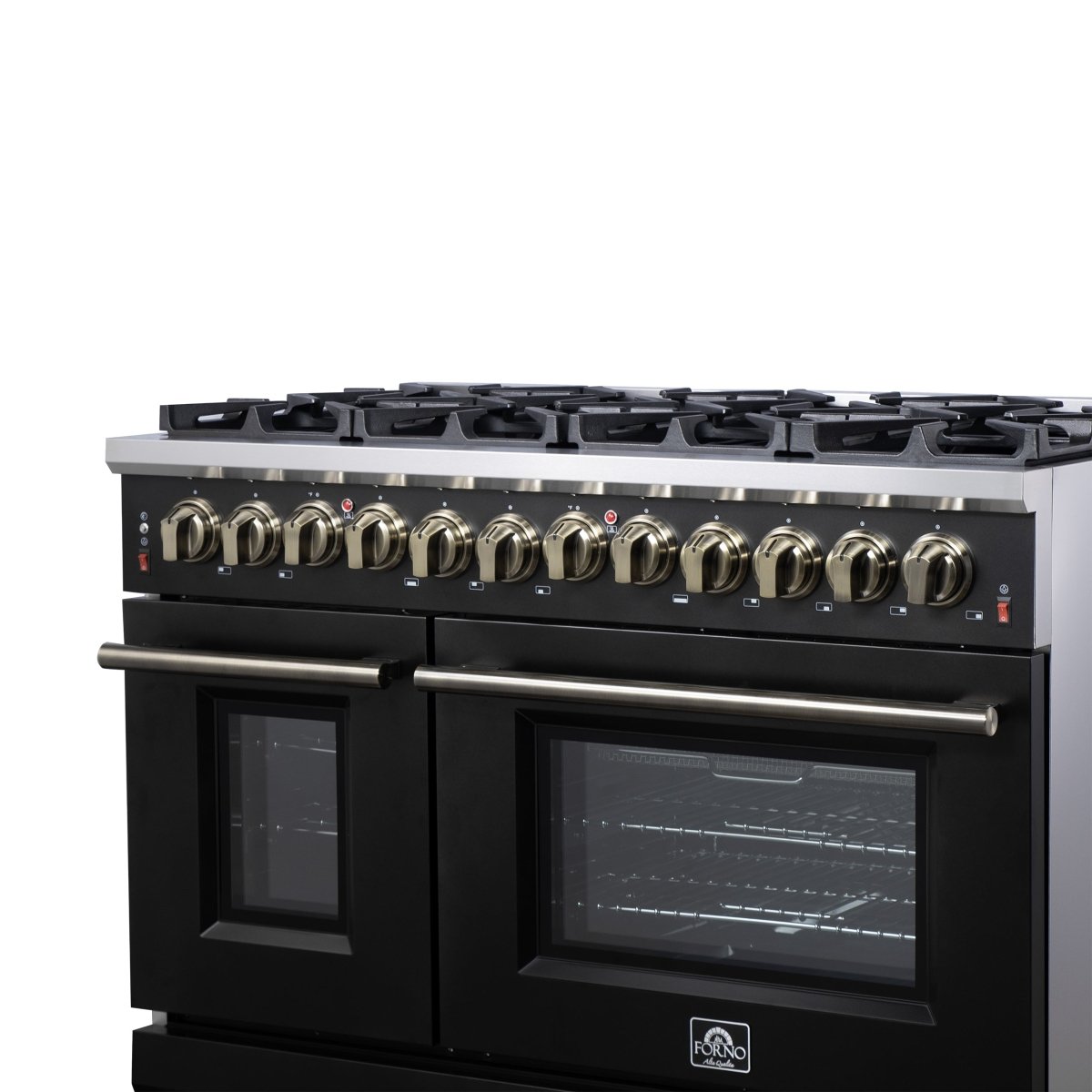 Forno Massimo 48-Inch Black Freestanding Gas Range, 8 Burners, True Convection Oven - BonPrix Électroménagers