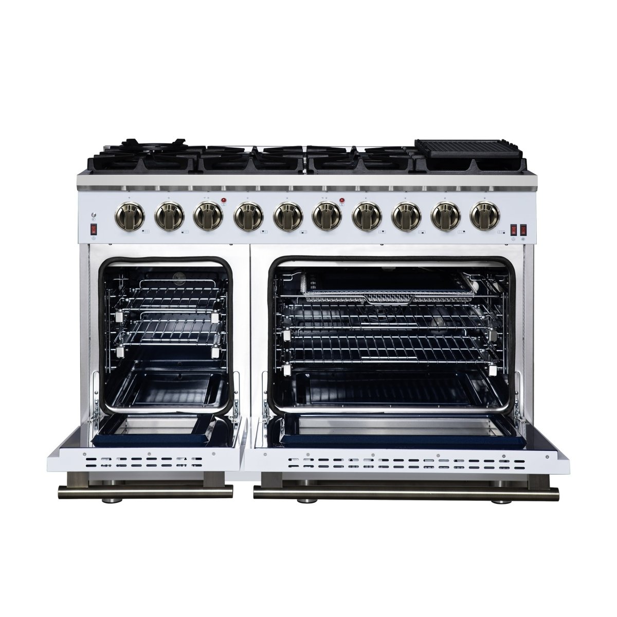 Forno Massimo 48-Inch White Freestanding Gas Range, 8 Burners, True Convection Oven - BonPrix Électroménagers