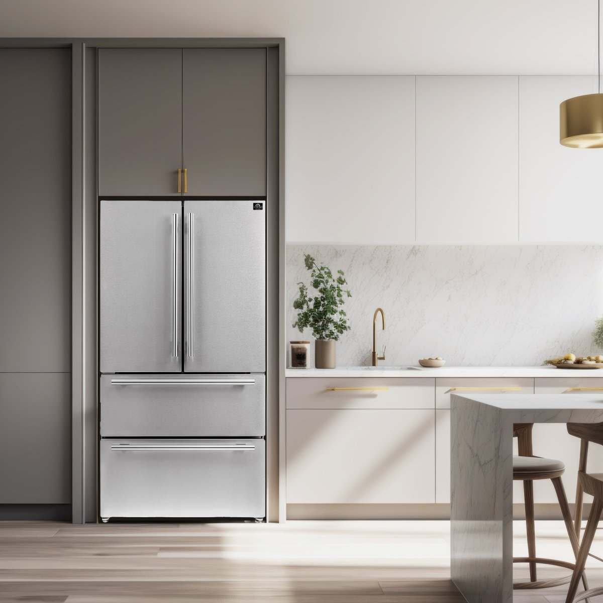 Forno Moena 36-Inch French Door Refrigerator, 19.2 cu.ft, Counter Depth, Ice Maker, Stainless Steel Interior Panel, ENERGY STAR Certified - BonPrix Électroménagers