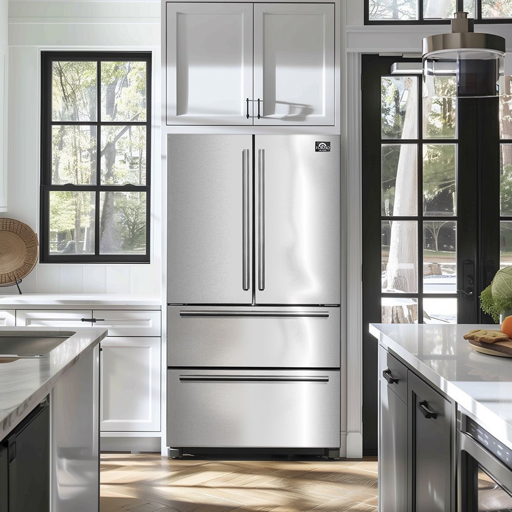 Forno Moena 36-Inch French Door Refrigerator, 19.2 cu.ft, Counter Depth, Ice Maker, Stainless Steel Interior Panel, ENERGY STAR Certified - BonPrix Électroménagers