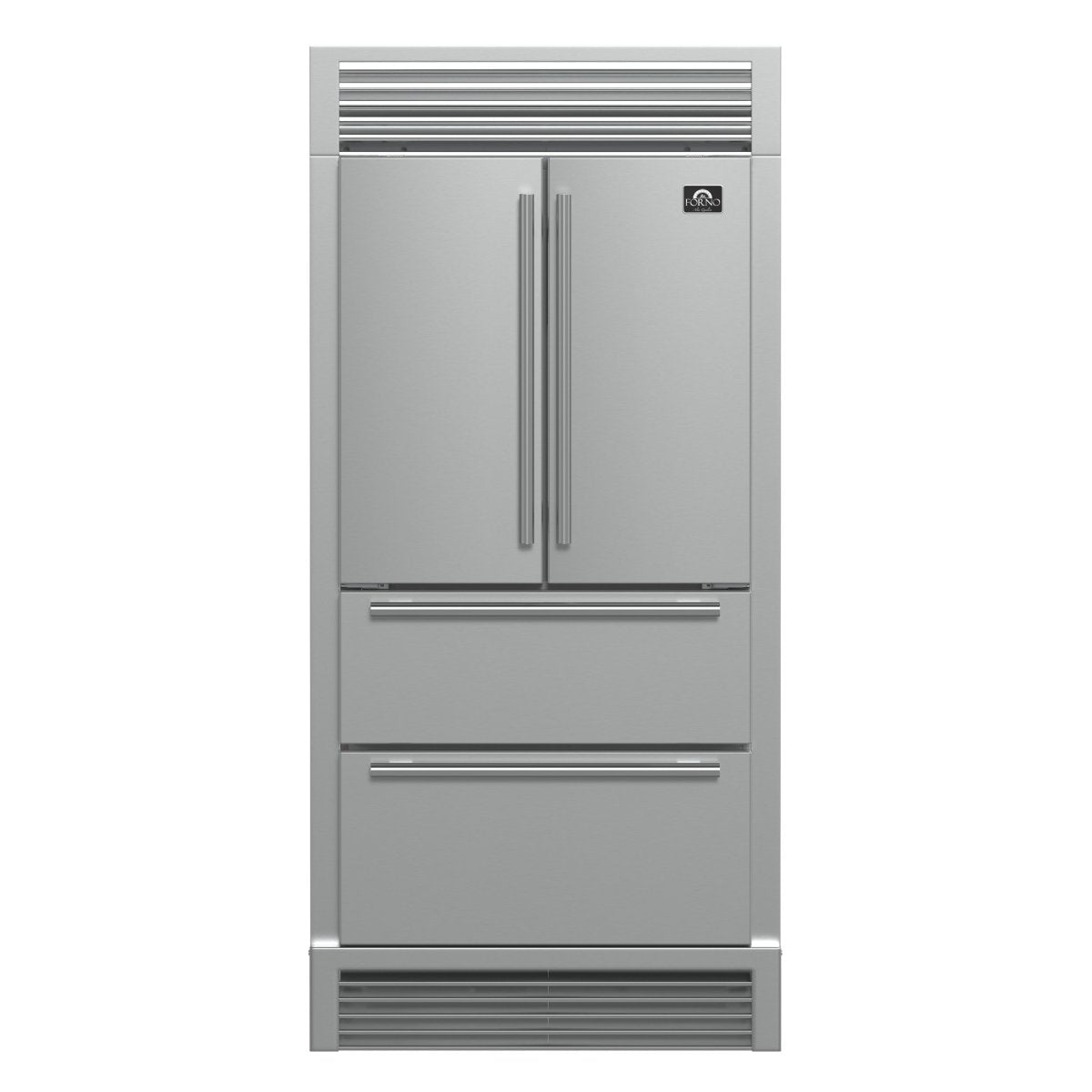 Forno Moena 40-Inch French Door Refrigerator, Stainless Steel, 19.2 cu.ft, Decorative Grill, ENERGY STAR Certified - BonPrix Électroménagers