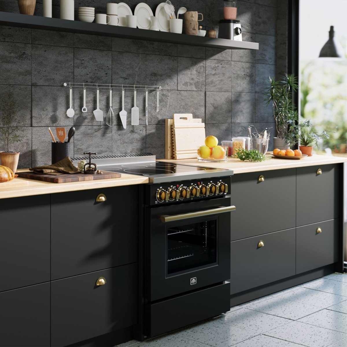 Forno Paolo 30-Inch Freestanding Electric Range, Black, 4.38 cu.ft, True Convection Oven, Energy Efficient - BonPrix Électroménagers