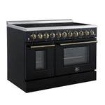 Forno Paolo 48 Inch Freestanding Electric Range in Black with Antique Brass, 6.7 cu.ft, True Convection Oven, Energy Efficient - BonPrix Électroménagers
